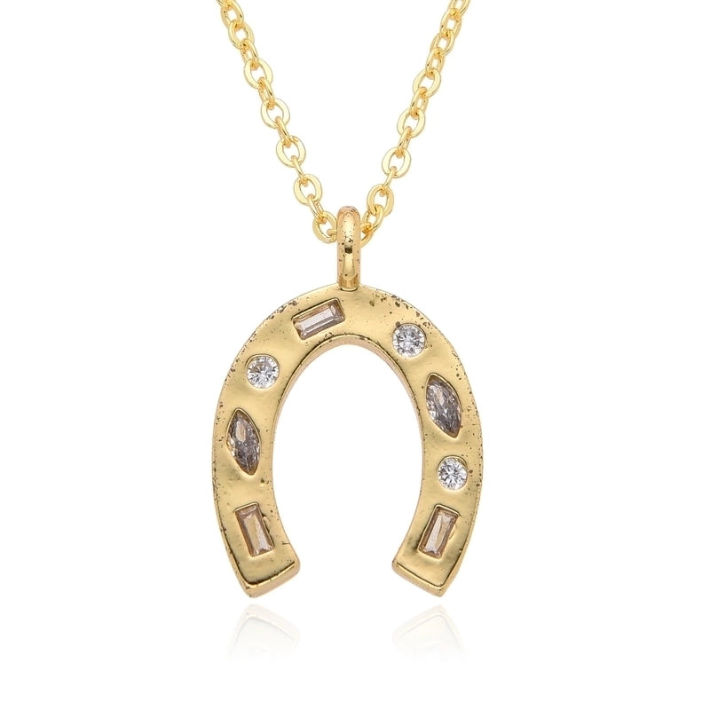 Copper 18K Gold Plated Inlay Horseshoe Zirconia Pendant Necklace
