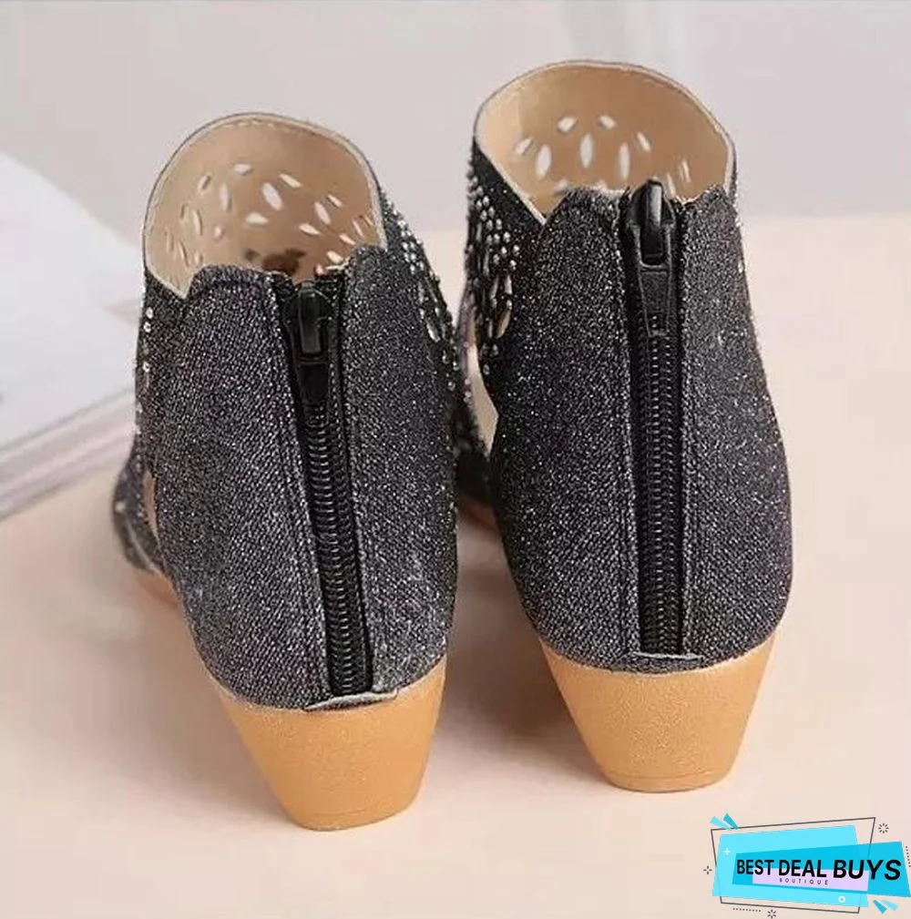 Women Wedges Heel Buckle Strap Gladiator Sandals Peep Toe Low Heels Sandals