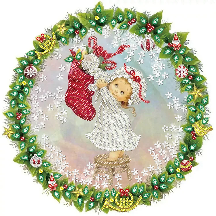 Partial Special-Shaped Diamond Painting - Christmas Wreath Santa And Stitch 30*30CM