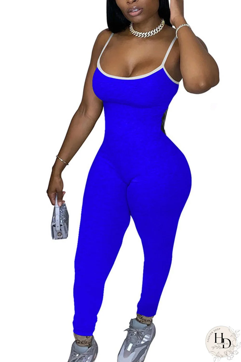 Black Fashion Sexy Solid Polyester Sleeveless Slip Jumpsuits