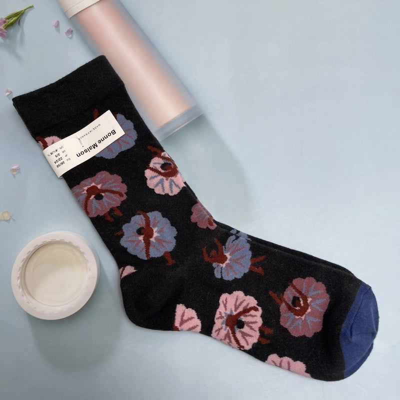 Women’s Minimalist Human Houndstooth Cotton Crew Socks A Pair