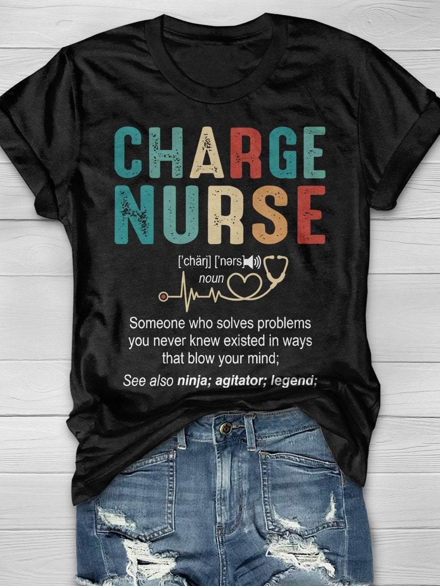 Charge Nurse Funny Definition Vintage Style Print Short Sleeve T-shirt