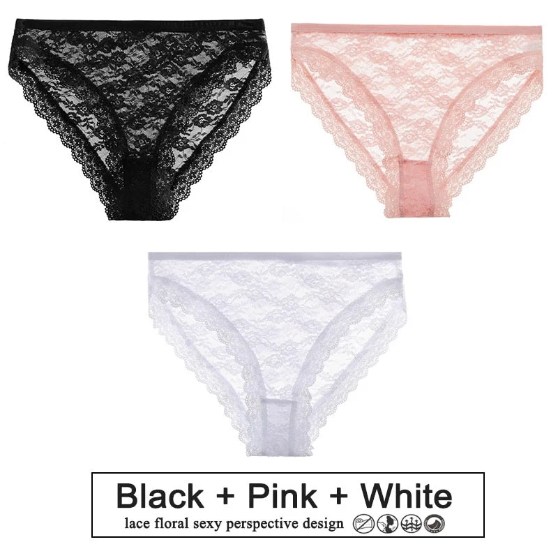 3PCS/Set Perspective Panties Sexy Women Underwear Floral Lace Panties Female Lingerie Briefs for Woman Intimate Pantys Plus Size