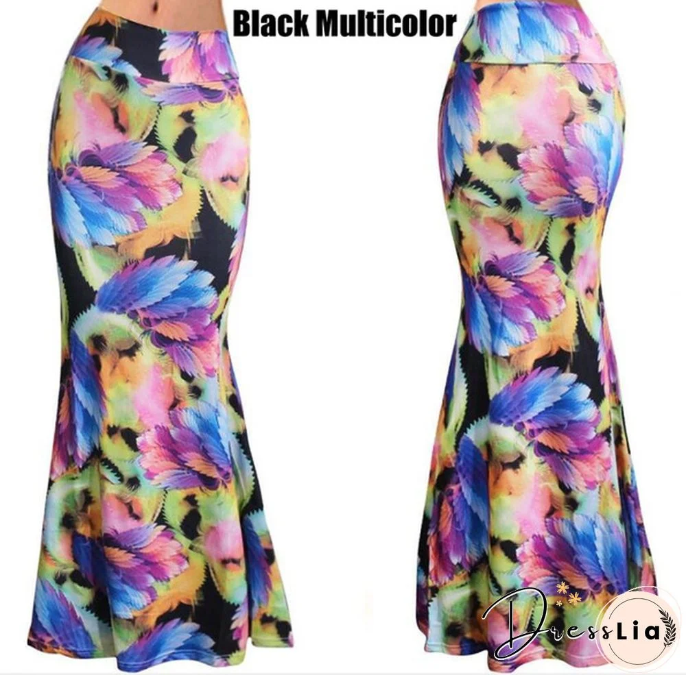 Womenufashion Summer Long Skirts Maxi Skirt Floral Print Casual Skirts High Waist Long Dress Plus Size