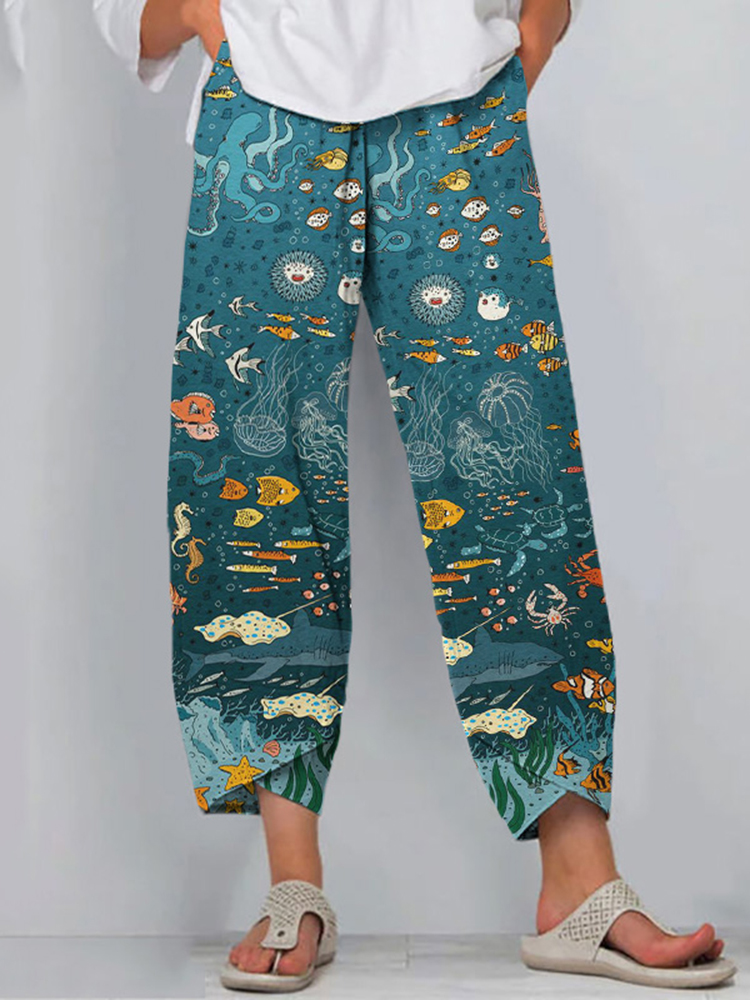 Comstylish Marine Animal Print Casual Pants