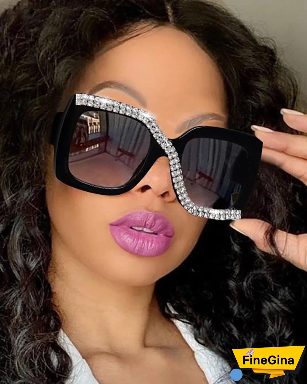 1Pair Diamond Oversized Square Sunglasses