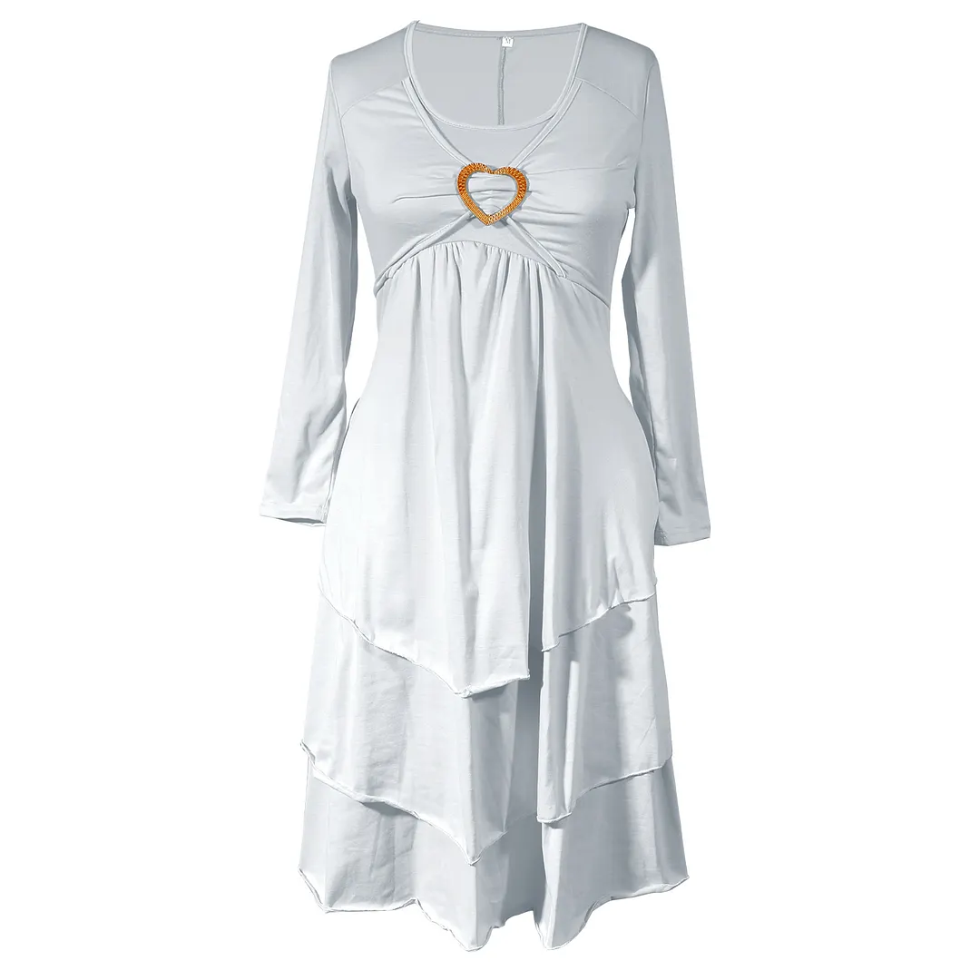Women's Plain Regular Fit Crew Neck Pockets Casual Midi Dress