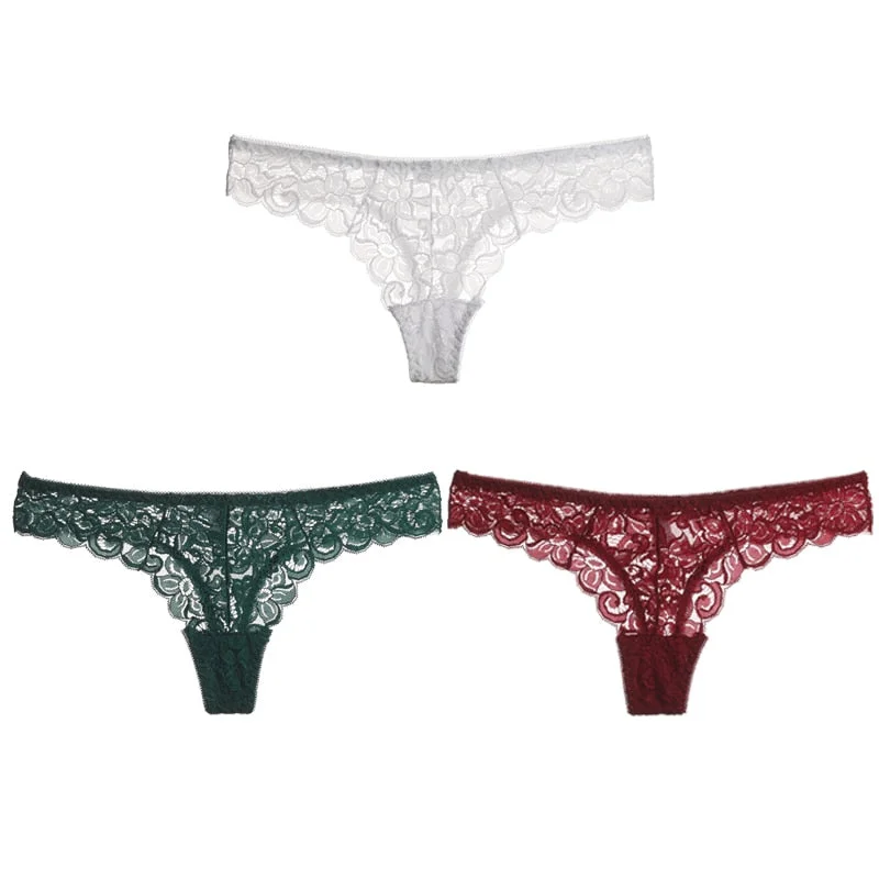 CINOON 3PCS/Set Sexy Panties Women Low-waist Briefs Female Lace Embroidery Underwear Transparent G String Underpant Lingerie