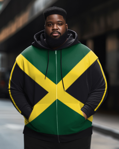 Men's Plus Size Color Block Full ZipHoodie and Sweatpants Set