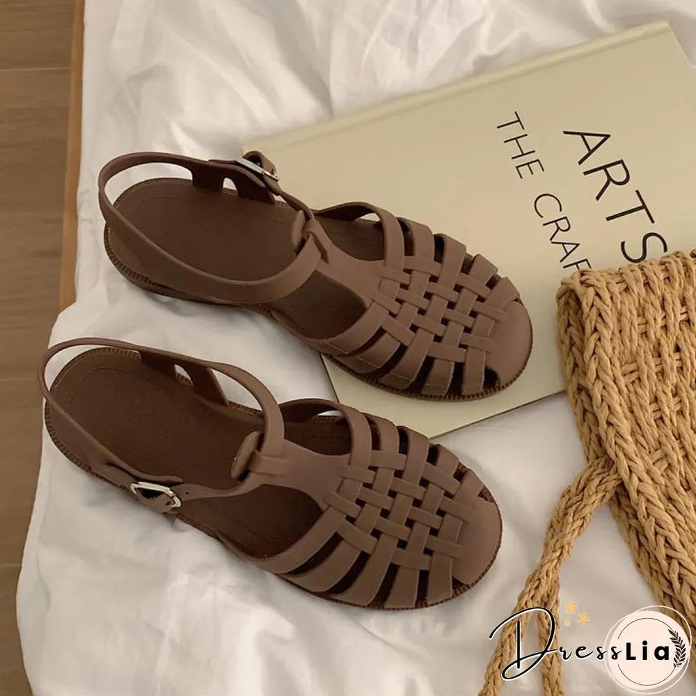 Womens Sandals Jelly Shoes Summer Ankle Strap Rubber Soft Sole Non-Slip Mom Casual