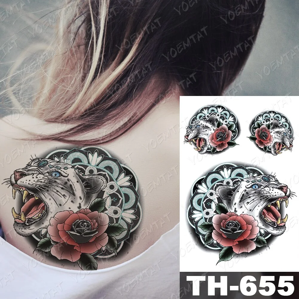 Sdrawing Temporary Tattoo Stickers Wolf Tiger Leopard Lion Moon Feather Star Flash Tattoos Female Back Body Art Fake Tatoo