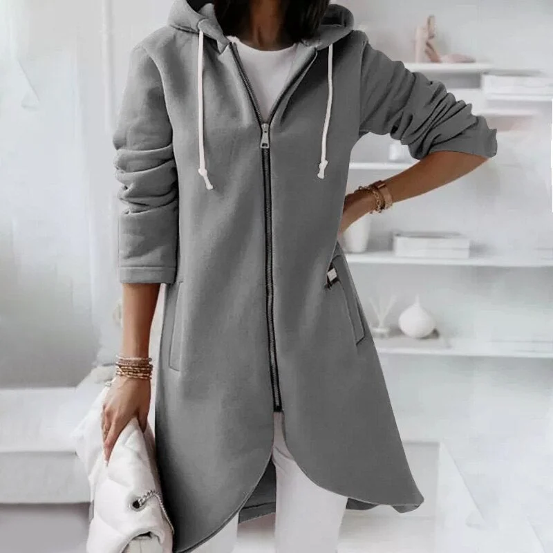 ZANZEA 2022 Autumn Fashion Women Hoodies Sweatshirts Coats Casual Zipper Long Hooded Solid Sweatshirt Robe Long Sleeve Jackets