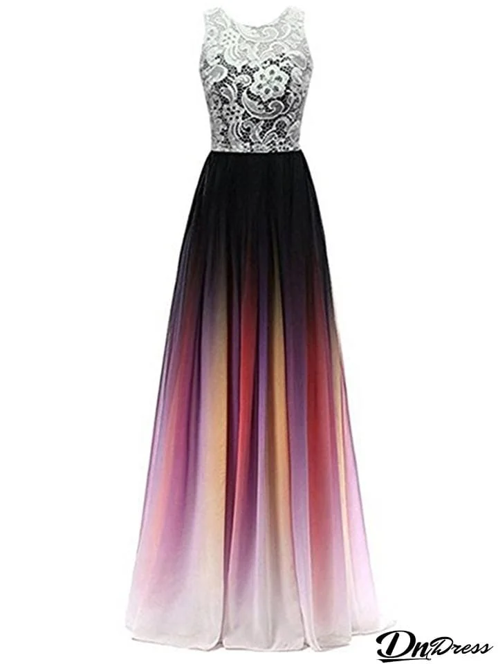 Pretty Floral Gradient Chiffon Dress for Prom Evening