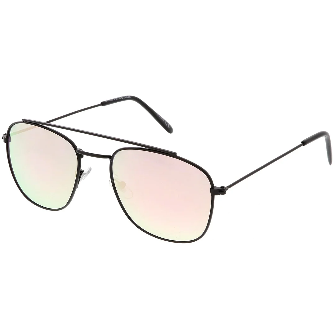 Classic Metal Aviator glasses Curved Crossbar Mirrored Square Lens 53mm