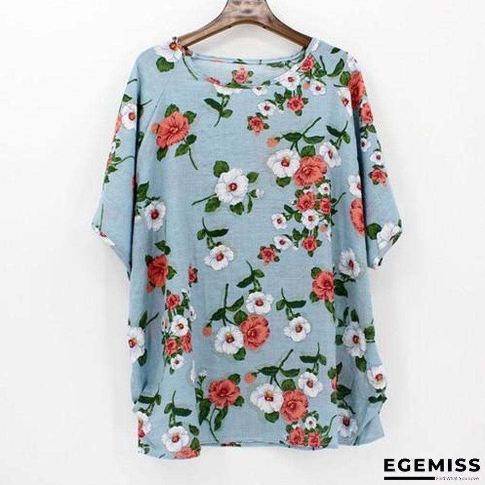 4XL Plus Size Women Batwing Casual Tops Tees Floral Print Cotton Linen Blouses | EGEMISS