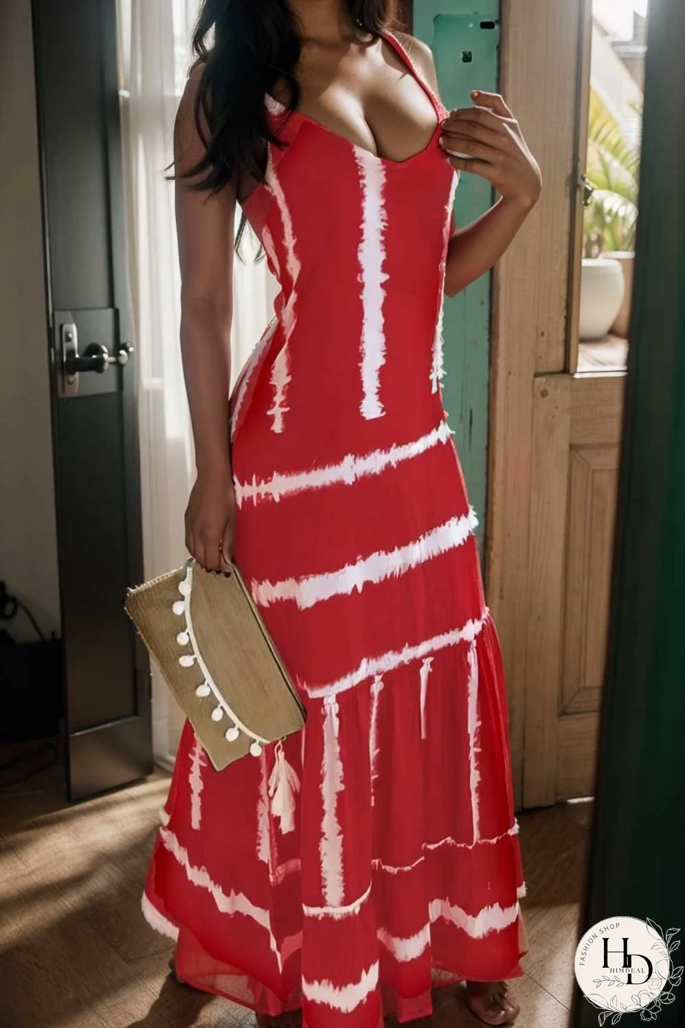 sling stripe print sleeveless fitted dress