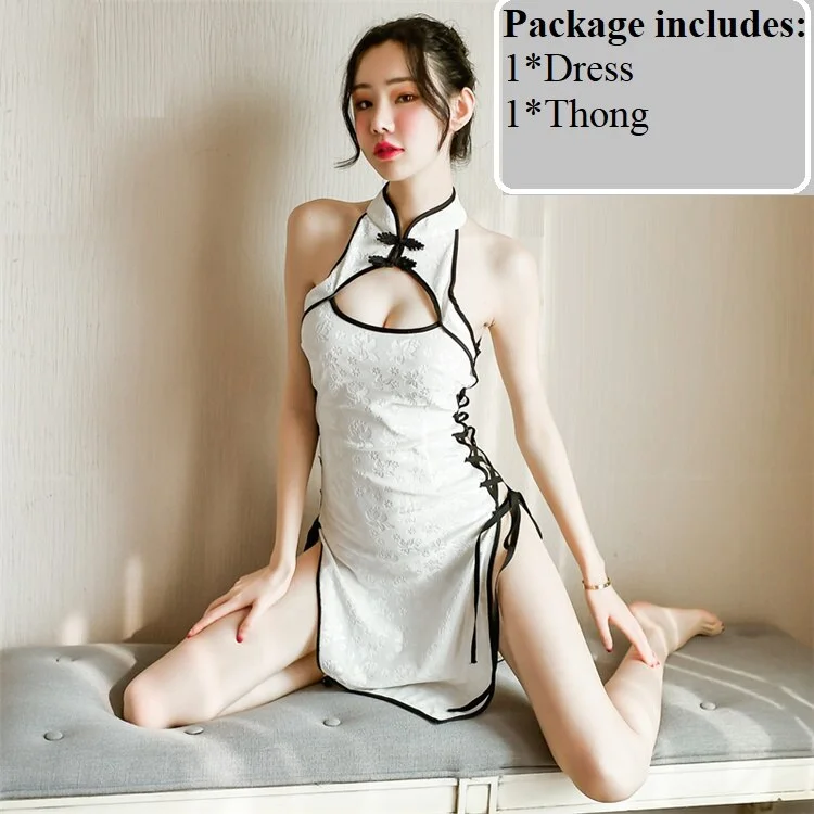 Billionm Sexy Cosplay Costume Women Cheongsam Anime Bodysuit Dress Lace Outfit Role Play Slim Fit Open Chest Uniform White Black