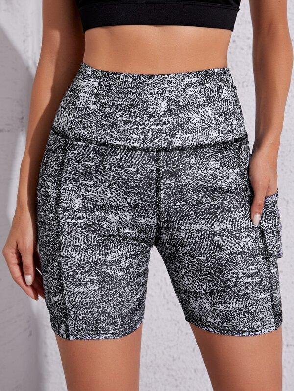 Allover Print Sports Shorts With Phone Pocket