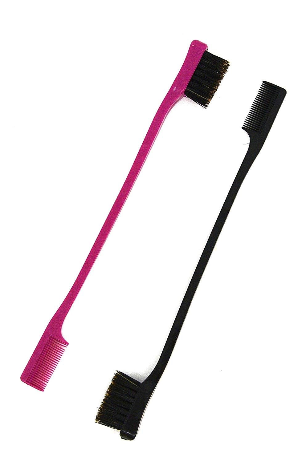 Foxi Fresh Double Sided Edge Control Hair Brush Comb Combo Pack 2 Pieces Pink and Black