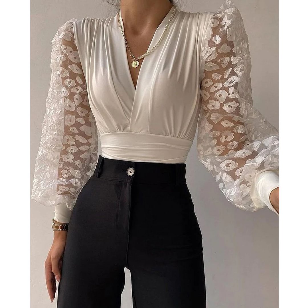 Chantal Pattern Print Mesh Puff Blouse