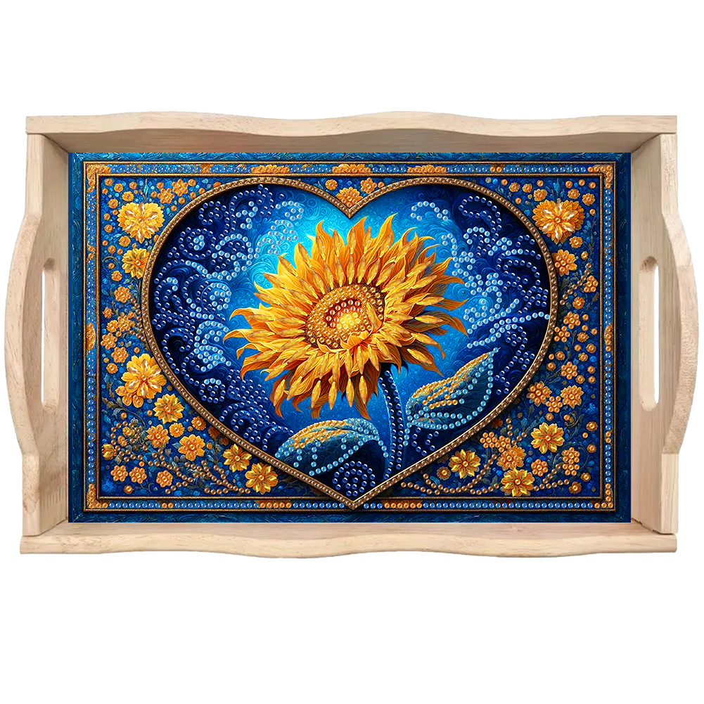Wooden Night Sunflower 5D Diamond Painting Tray Art Craft with Handle for Desk