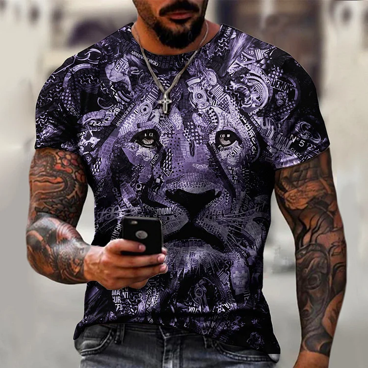 BrosWear Men's Retro Animal Series Lion Print T-shirt
