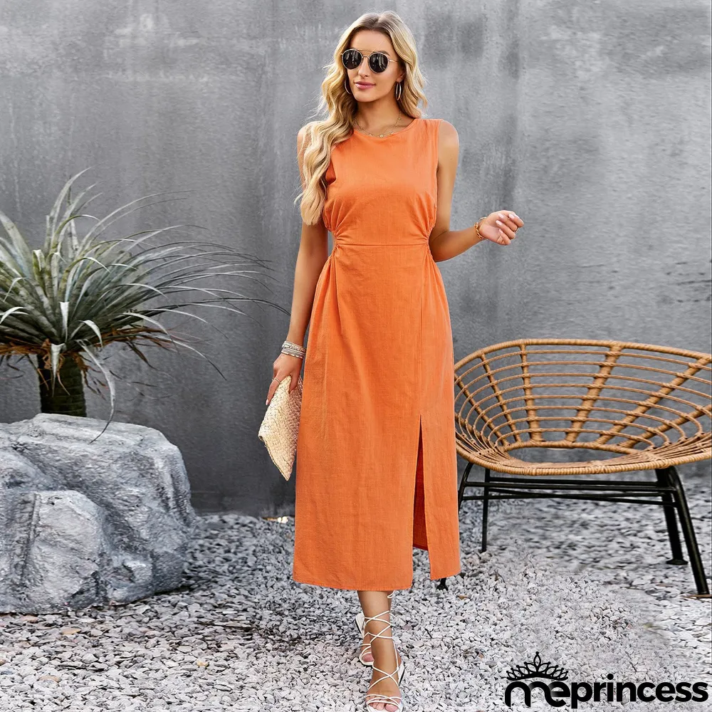 Women Solid Summer Sleeveless Maxi Dress