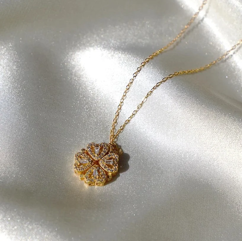 4-Bl&auml;ttrige Kleeblatt-Halskette &bdquo;Gl&uuml;cksbringer&ldquo; mit Geschenkbox Ewige Rose