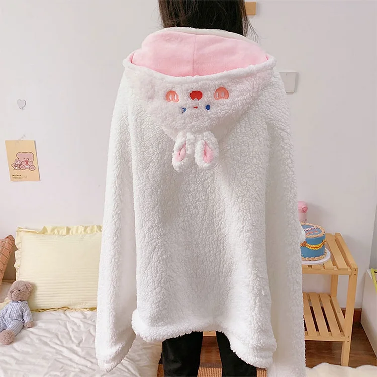 Cartoon Bunny Plush Wearable Hooded Blanket - Modakawa modakawa
