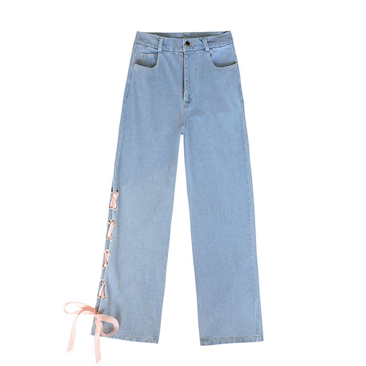 Sweet Lace shirt Strap High Waist Denim Shorts Jeans - Modakawa 