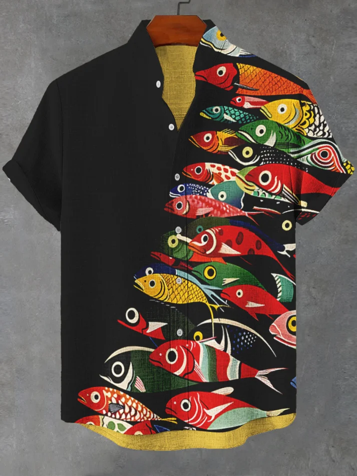 Men's Multicolor Fish Art Print Shirt