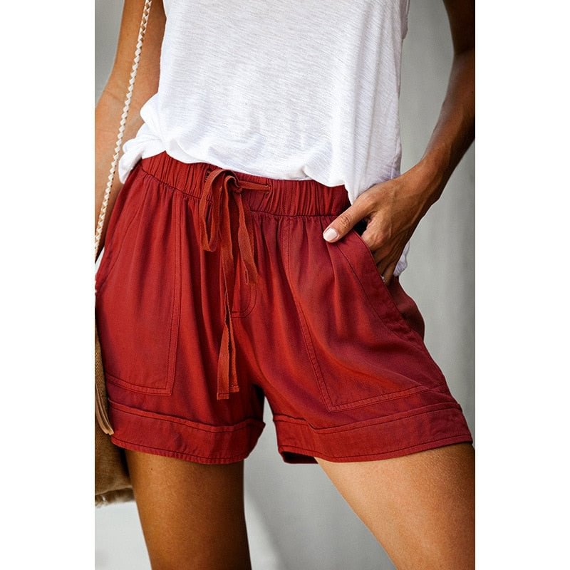 12 Colors Casual Women Short Pants Simple Drawstring Pockets Summer Elastic Waist Loose Home Fashion Streetwear Ladies Pant