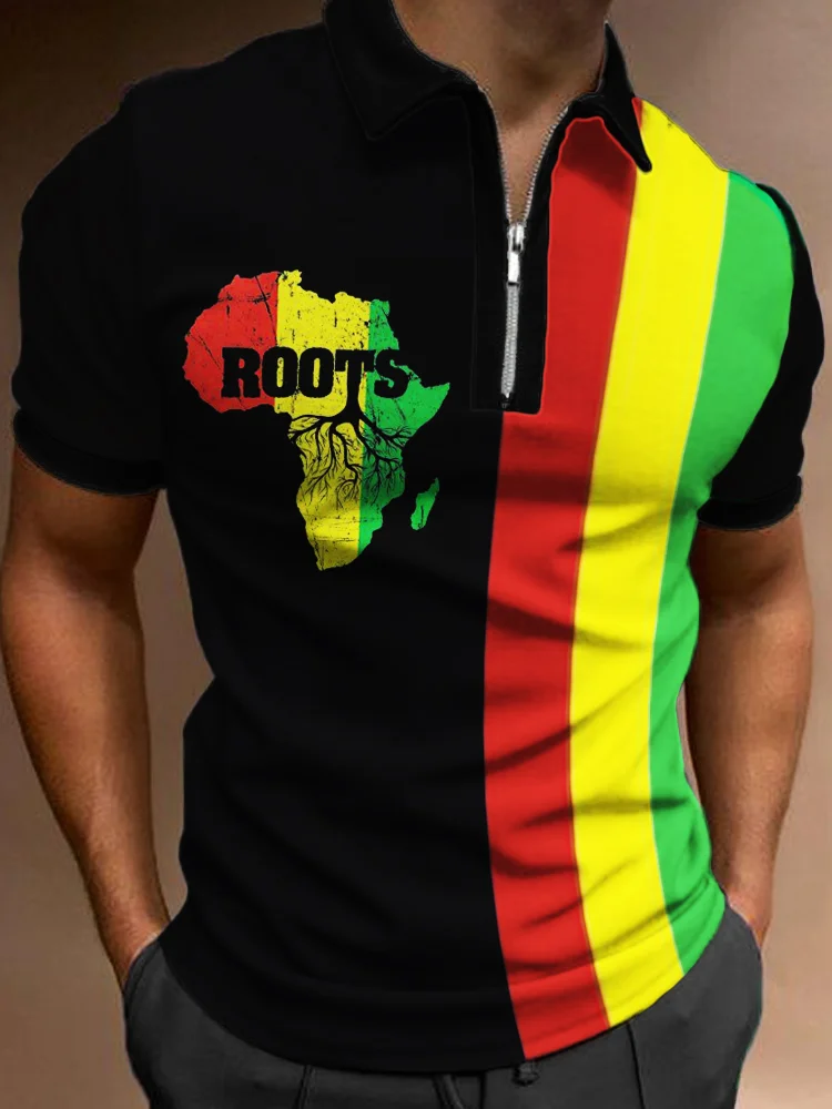 Broswear Men's Africa Map Ethnic Kente Graphic T Shirt