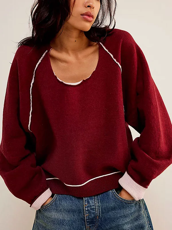 Loose Round Neck Simple Women's Sweatshirt