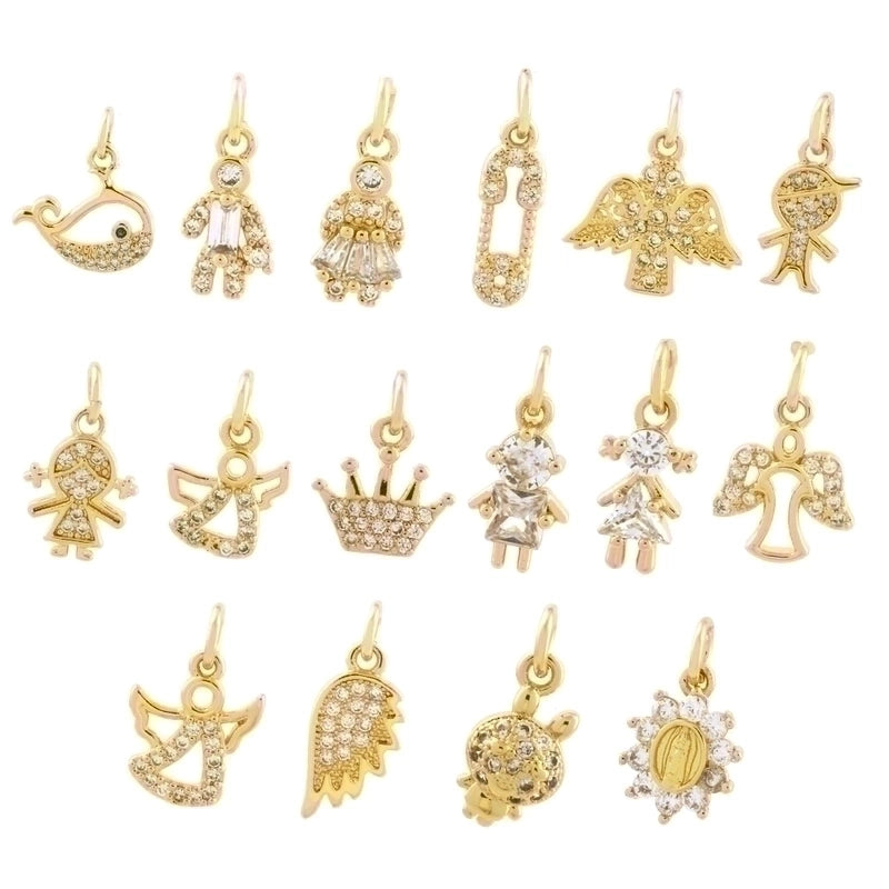 Ig Style Minimalist Angel Dolphin Crown Copper Plating Inlay Zircon 18k Gold Plated Charms