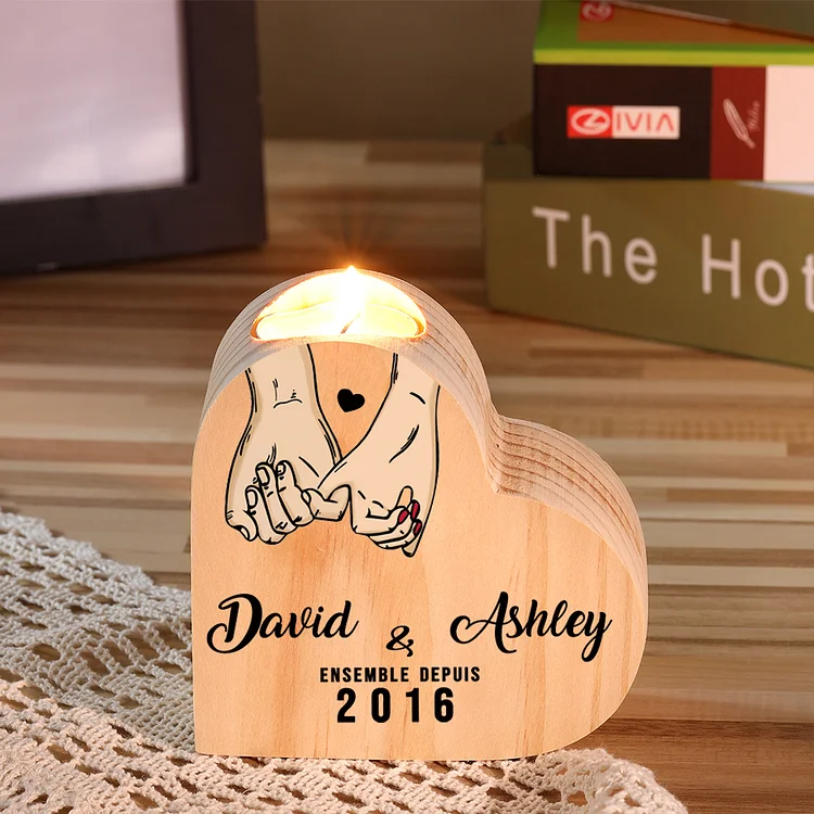 For Couple-Personalized Wooden Heart-shaped Candle Holder Promise Candlesticks