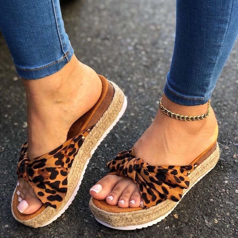 Slippers Women Summer Sandals Mid Heels Sandals Plus Size Wedges Shoes Woman Bowties Slippers Sandalias Mujer Sapato Feminino 514
