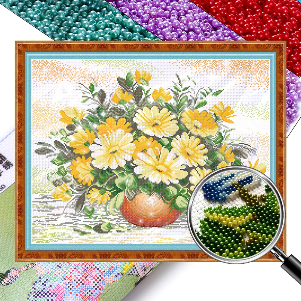 [Bead Embroidery] - 9CT Partial Stamped Cross Stitch - Flower (59*50CM)