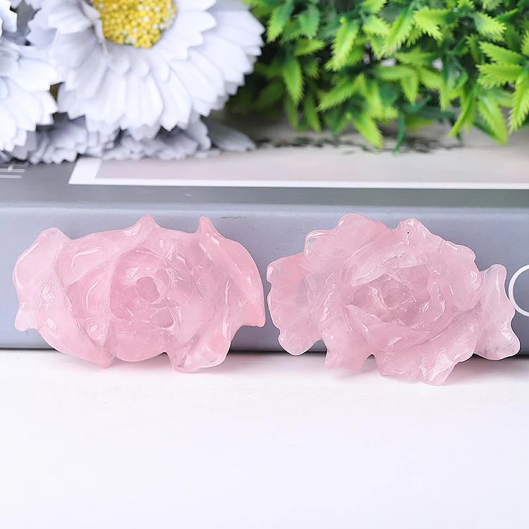 3" Rose Quartz Peony Crystal Carvings