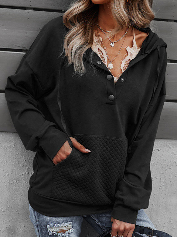 Women's Solid Color Long Seelve V-neck Hoodie