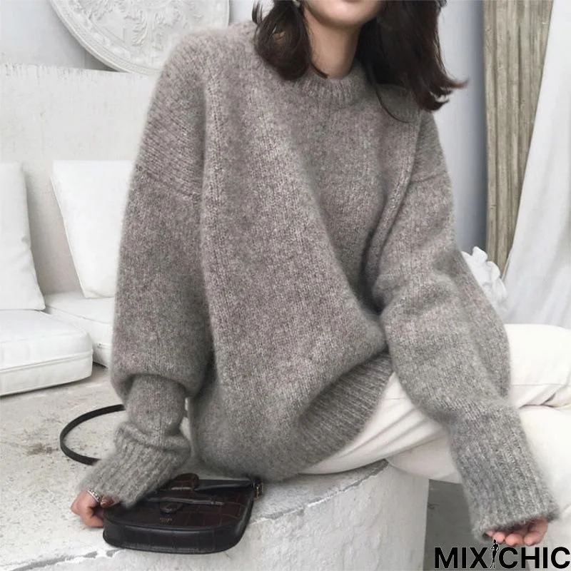 Casual Shift Plain Knitted Sweater