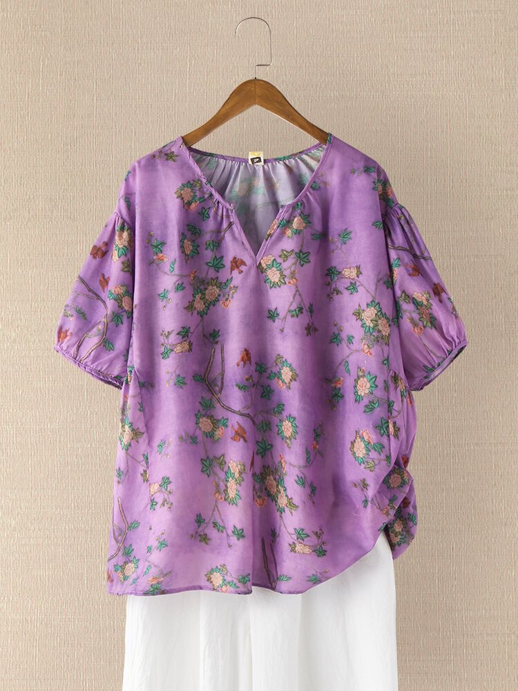 Floral Printed Notched Neck Casual Blouse For Women P1719502
