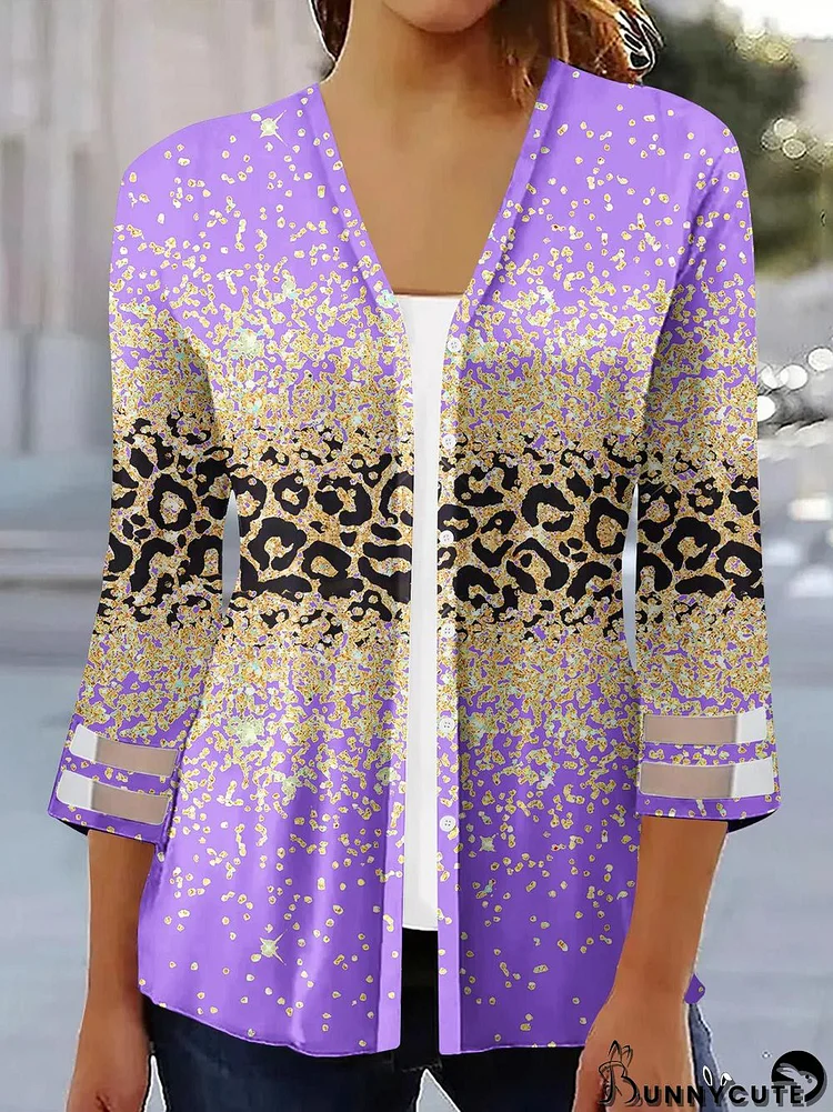 Women's 3/4 Sleeve V-neck Graphic Printed Cardigan Top