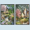2Pcs/set Diamond Painting-5D Full Round Drill Country House(70*40 CM)