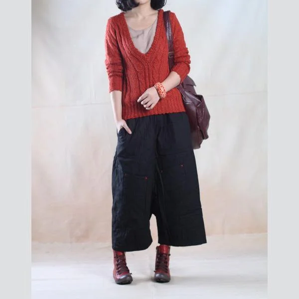 V neck woolen sweater in red women  fall