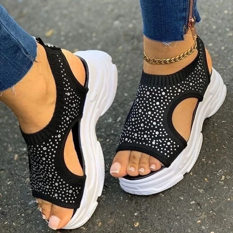 Women Shoes Platform Sandals Slip on Stretch Fabric Summer Women's Comfort Walking Ladies Sandalias Female Casual Footwear