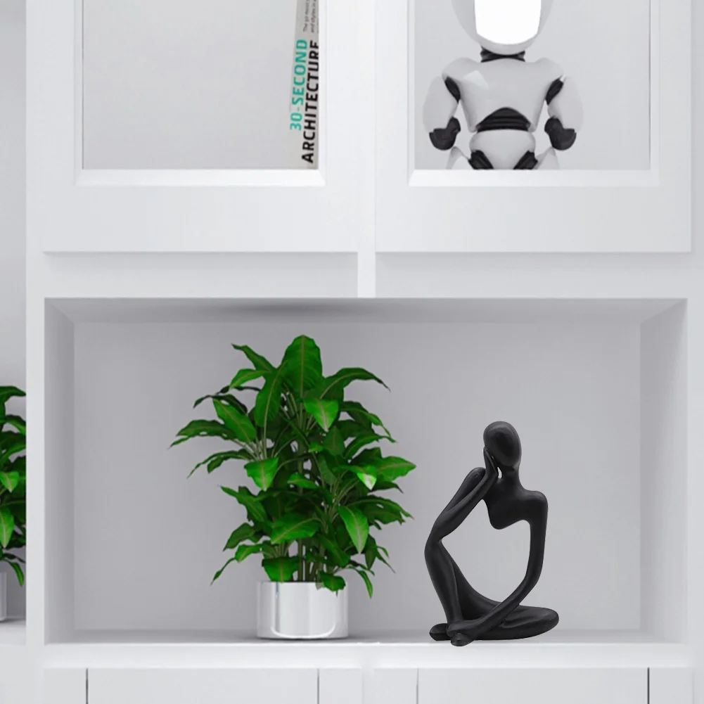Abstract Thinker Statue Mini Office Crafts Sculpture (Black Think Left)