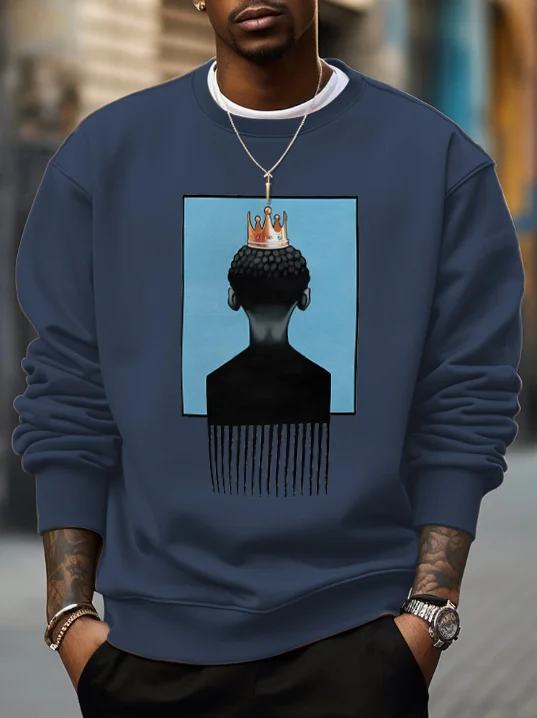 Men's Afro Comb Illustration Print Cotton Casual Sweatshirt