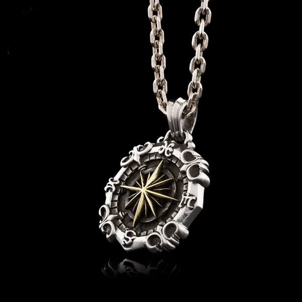 Sterling Silver Astrological Compass Pendant Necklace