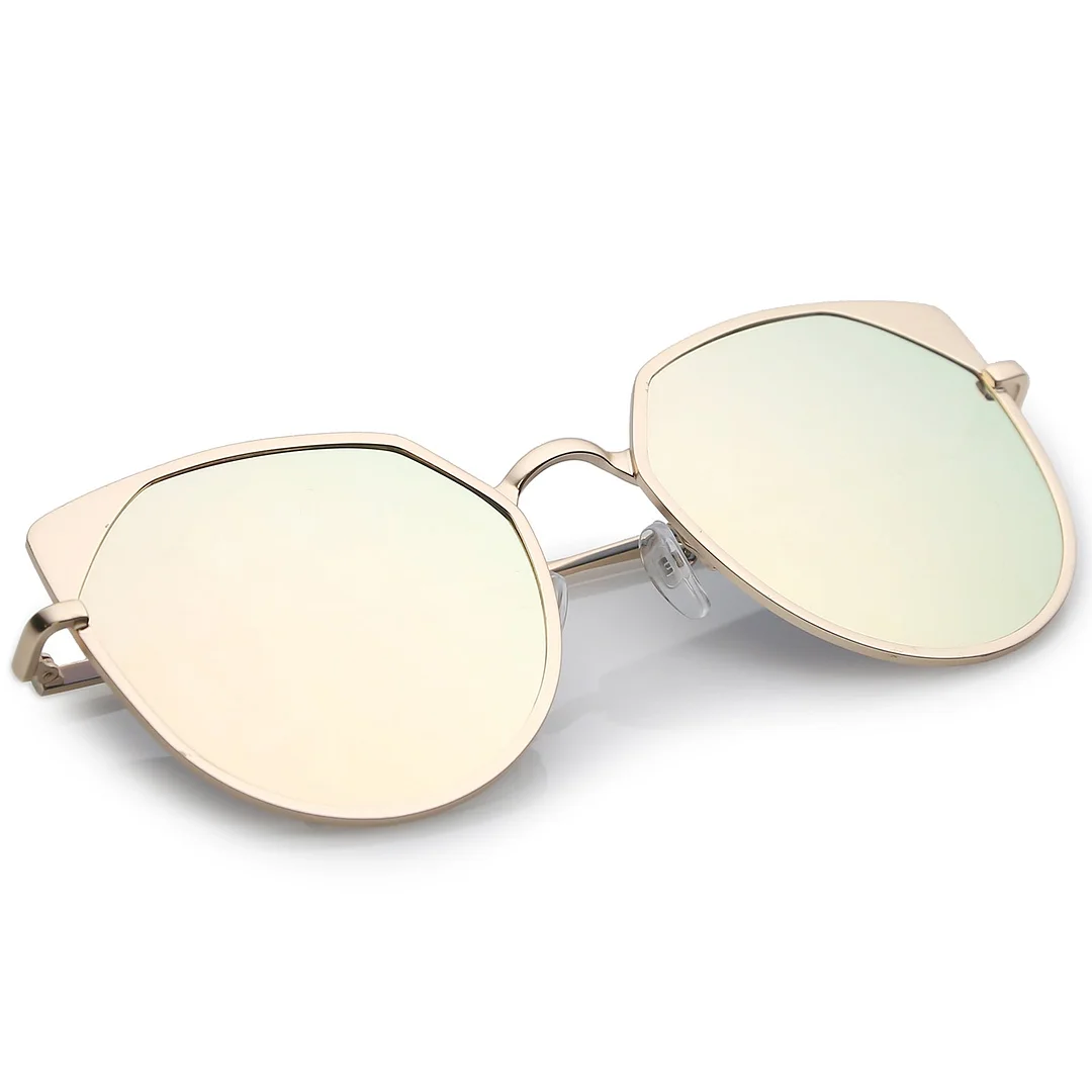 Women's Oversize Cat Eye glasses With Pink Colored Mirror Flat Lens 59mm